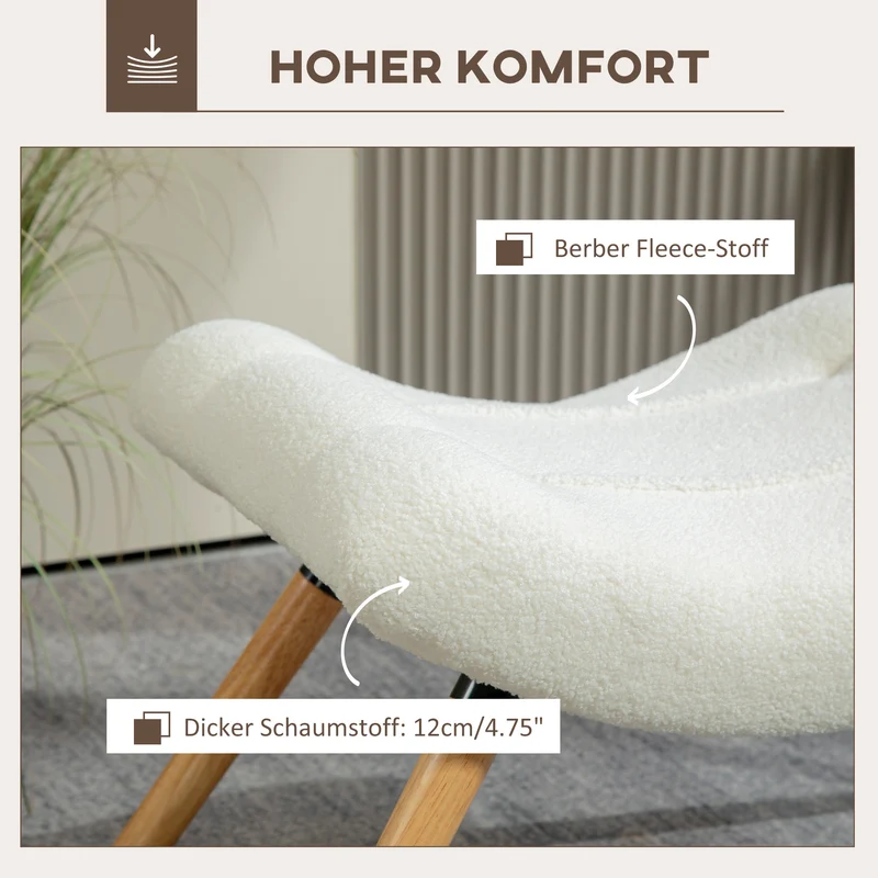 Repose-pieds moderne courbé rembourré polyvalent salon chambre 60,5 x 45 x 38 cm confort assise scandinave en bois crème 21_0002950