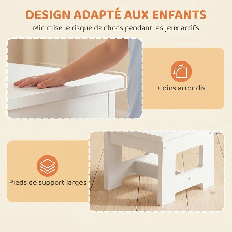 Bureau et chaise enfant 67 x 39 x 44 cm plateau réversible tableau noir bords arrondis assise scandinave en MDF blanc 21_0000239