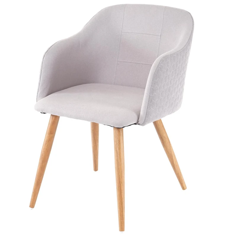 2x chaises de salle à manger cuisine design rétro accoudoirs tissu gris clair pieds en métal aspect bois 04_0000365