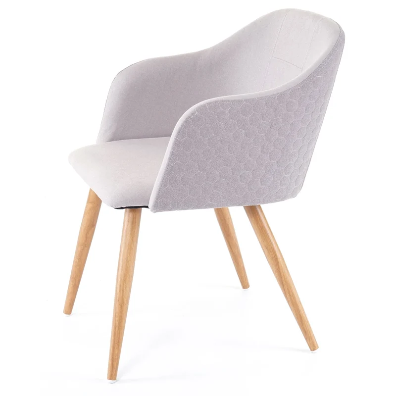 2x chaises de salle à manger cuisine design rétro accoudoirs tissu gris clair pieds en métal aspect bois 04_0000365