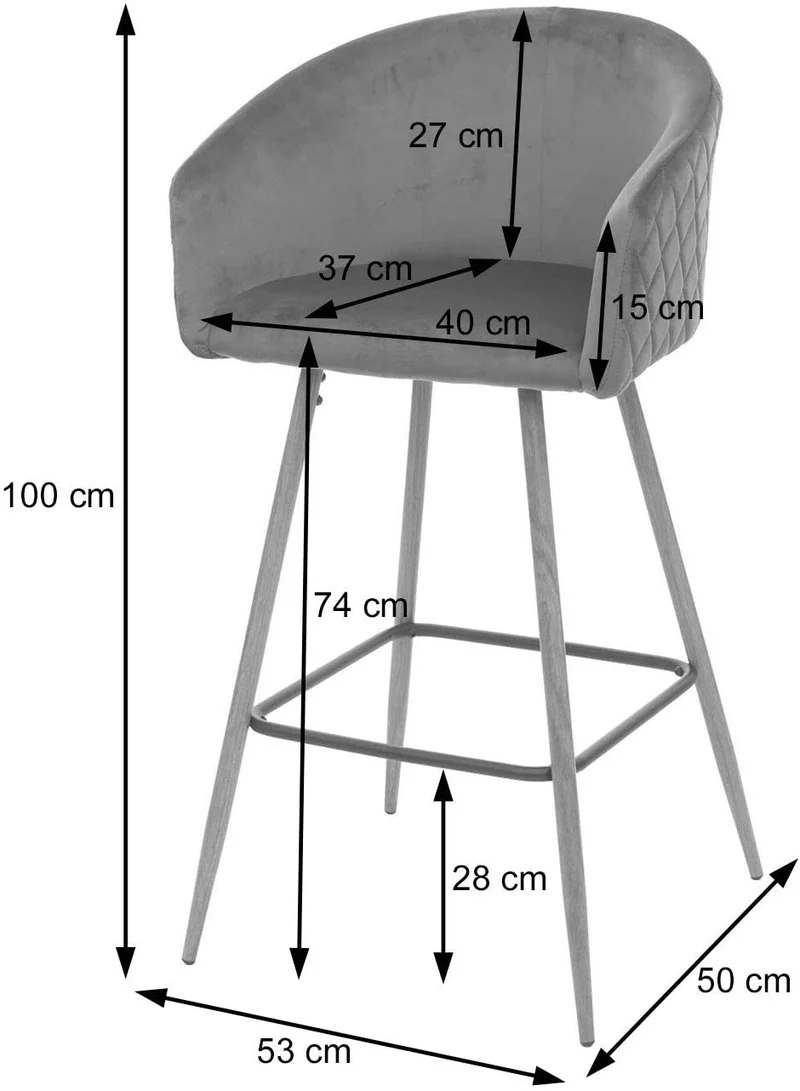 Lot de 2 tabourets de bar en tissu velours gris anthracite avec repose-pieds TDB04067