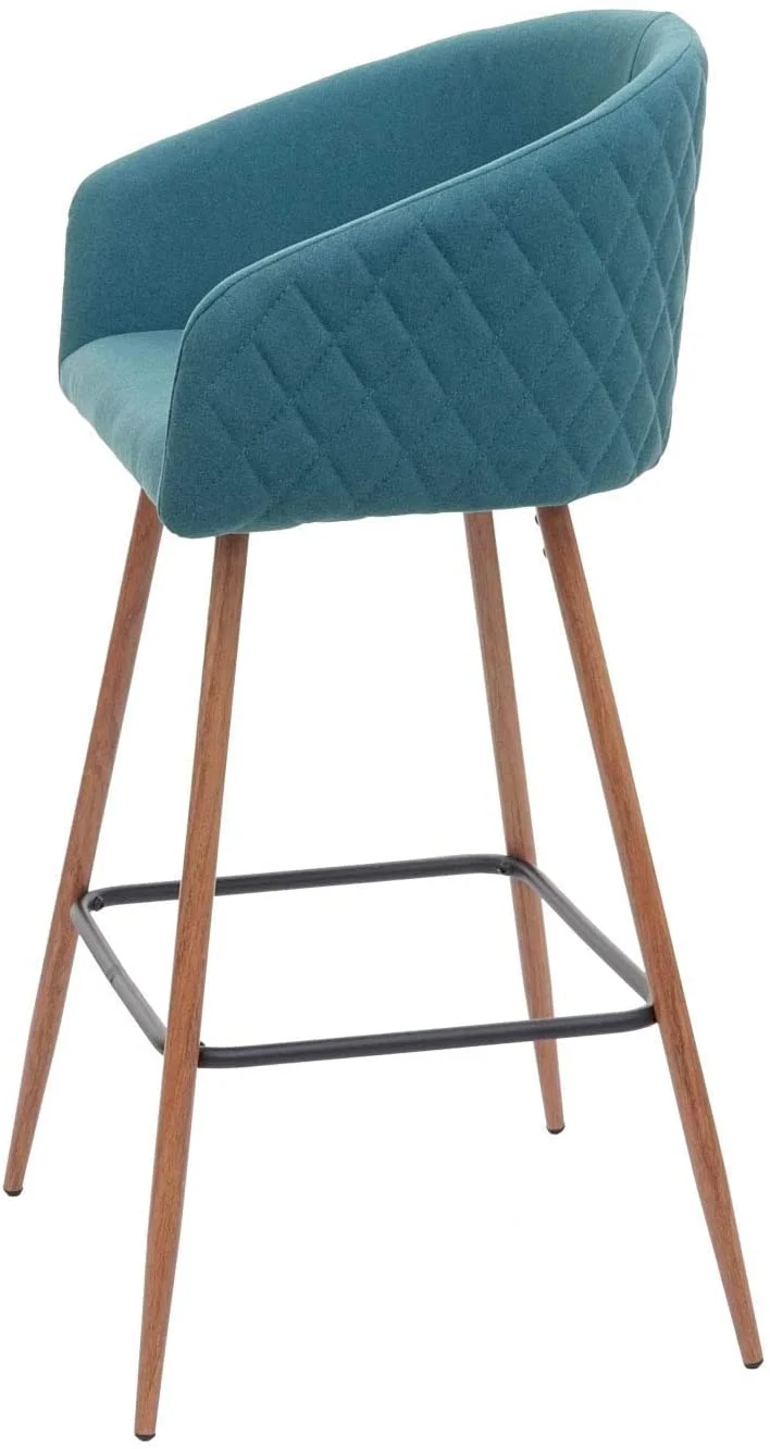 Lot de 2 tabourets de bar en tissu velours turquoise avec repose-pieds TDB04070