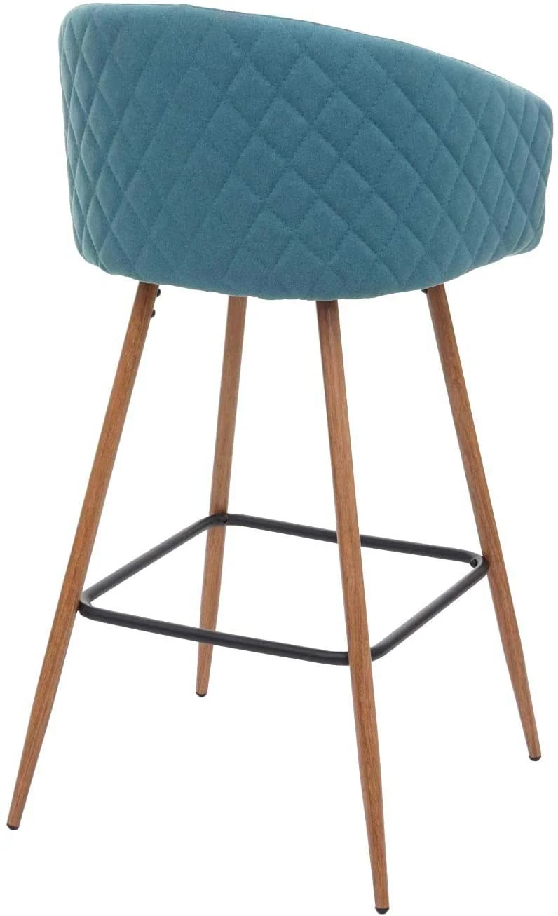 Lot de 2 tabourets de bar en tissu velours turquoise avec repose-pieds TDB04070