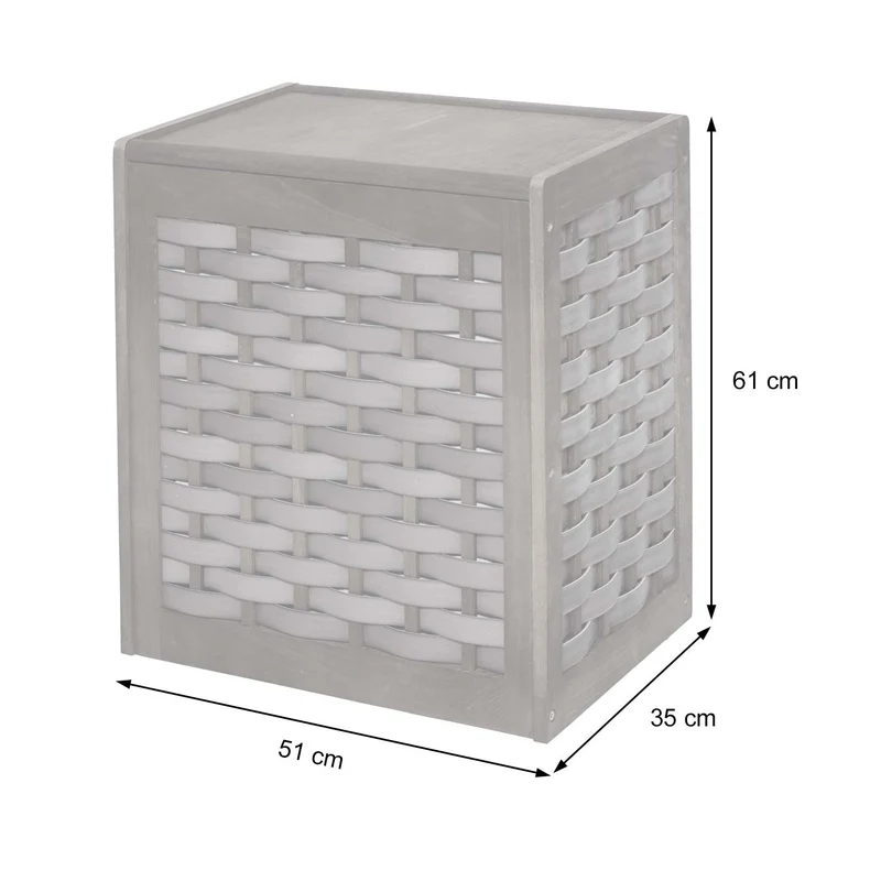 Panier à linge bac trieur de linge en bois massif maille 61x51x35cm blanc 04_0003751