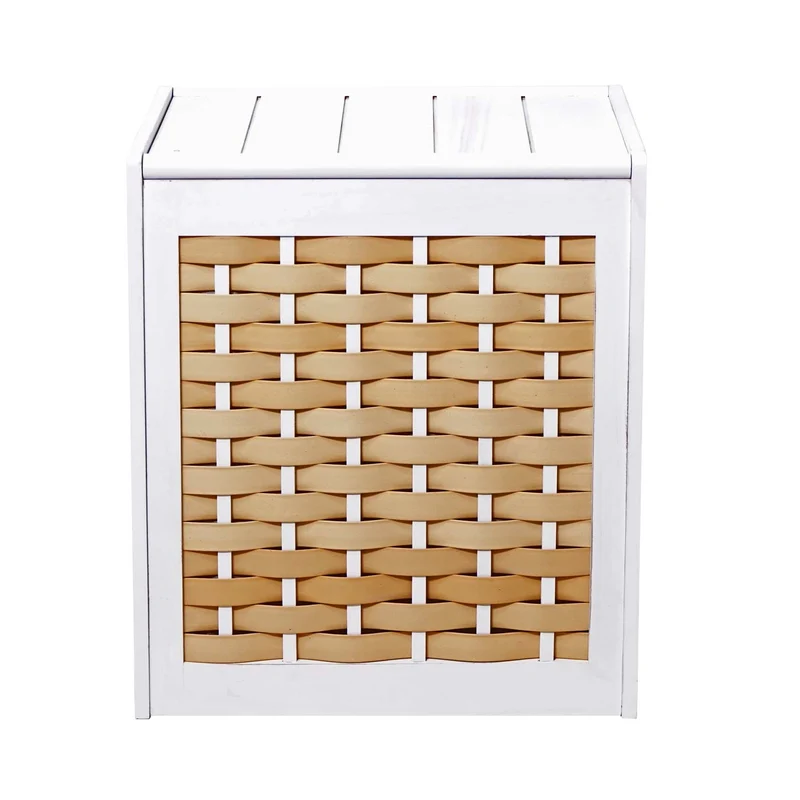 Panier à linge bac trieur de linge en bois massif maille 61x51x35cm blanc 04_0003751