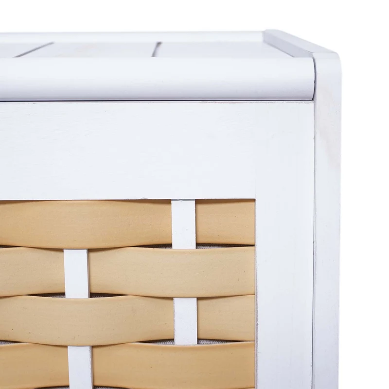 Panier à linge bac trieur de linge en bois massif maille 61x51x35cm blanc 04_0003751
