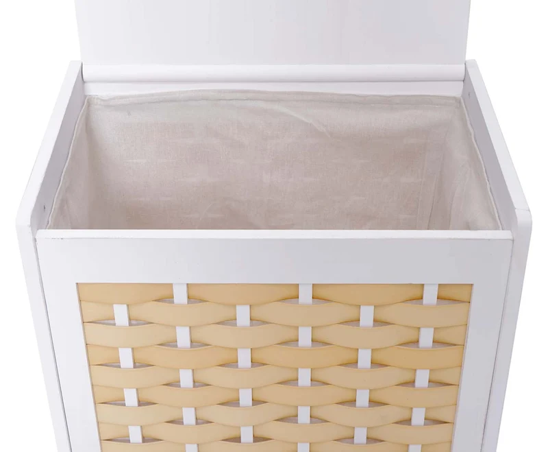 Panier à linge bac trieur de linge en bois massif maille 61x51x35cm blanc 04_0003751