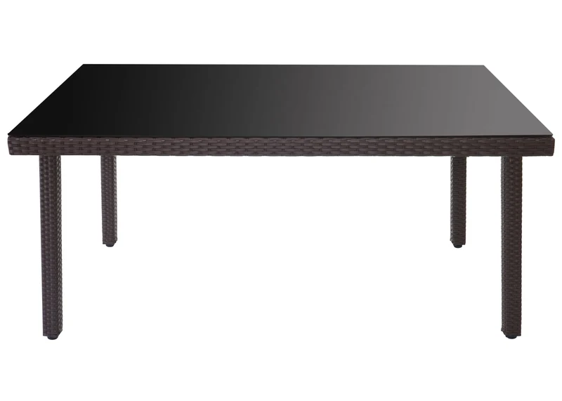 Table de jardin en polyrotin avec plateau en verre 160x90x74cm marron 04_0005058