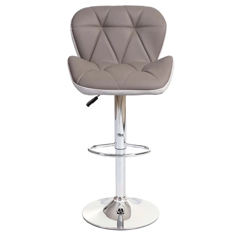 2x tabourets de bar chaise de comptoir hauteur réglable en synthétique gris taupe cadre en acier chromé 04_0005202