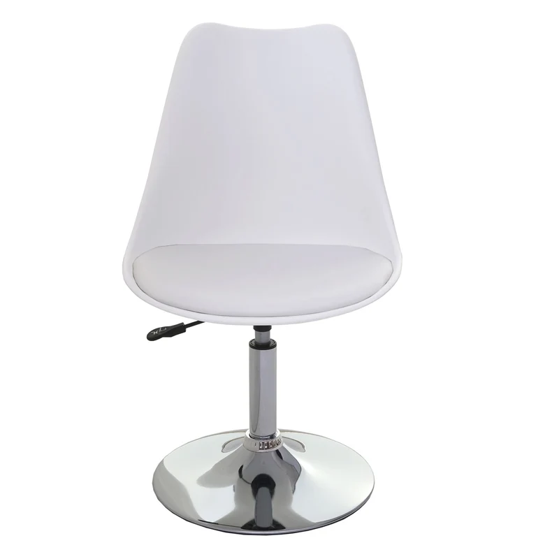 Chaise pivotante de cuisine salle à manger réglable en hauteur synthétique blanc pied chromé 04_0002037
