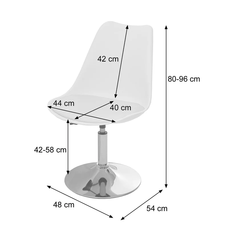 Chaise pivotante de cuisine salle à manger réglable en hauteur synthétique blanc pied chromé 04_0002037