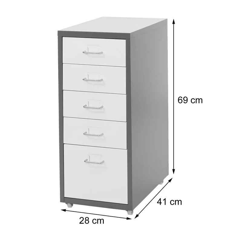 Caisson à tiroirs meuble de rangement bureau sur roulettes 69x28x41cm 5 tiroirs acier gris foncé 04_0004358