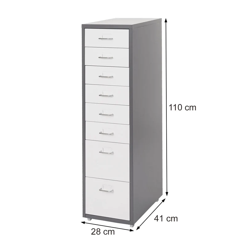 Caisson à tiroirs sur roulettes rangement bureau 8 tiroirs 110x28x41cm en acier rouge 04_0004356