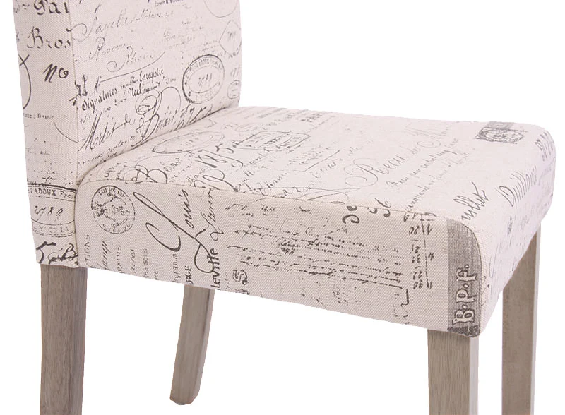 Lot de 2 chaises de salle à manger cuisine en tissu crème motif écriture des pieds en bois clair 04_0000429