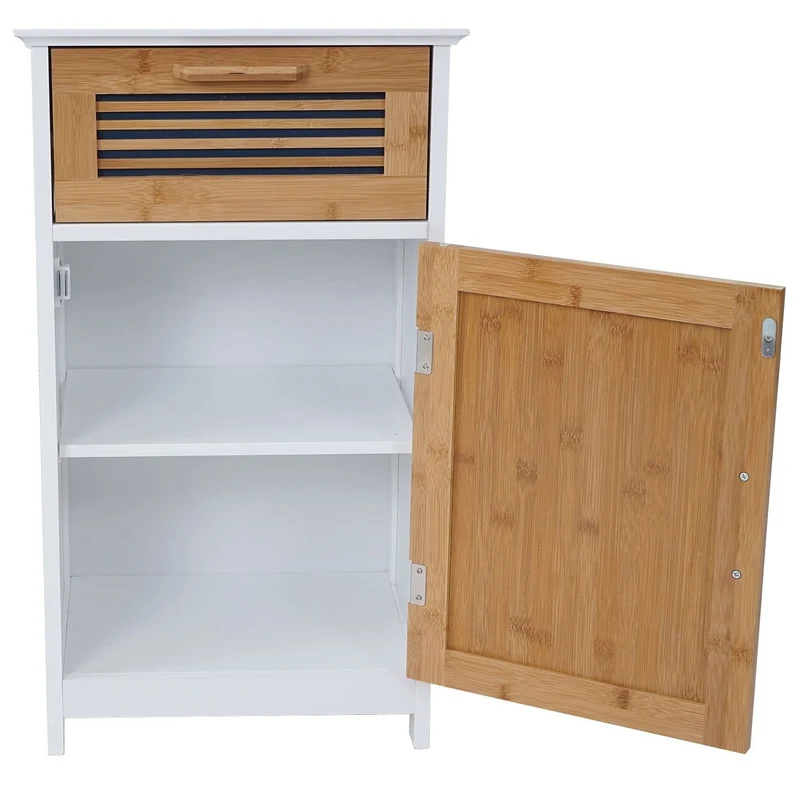 Meuble de salle de bain commode avec tiroir et étagère MDF et bambou SDB04032