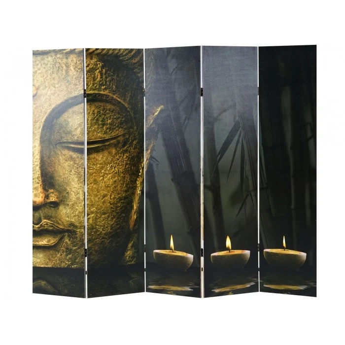 Paravent 5 panneaux pans recto bouddha verso harmony 180x200cm PAR04023