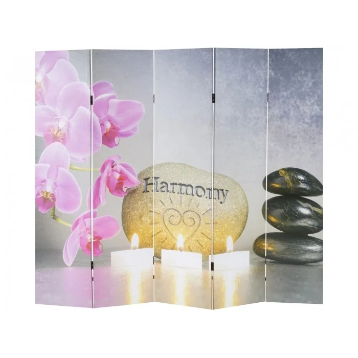 Paravent 5 panneaux pans recto bouddha verso harmony 180x200cm PAR04023