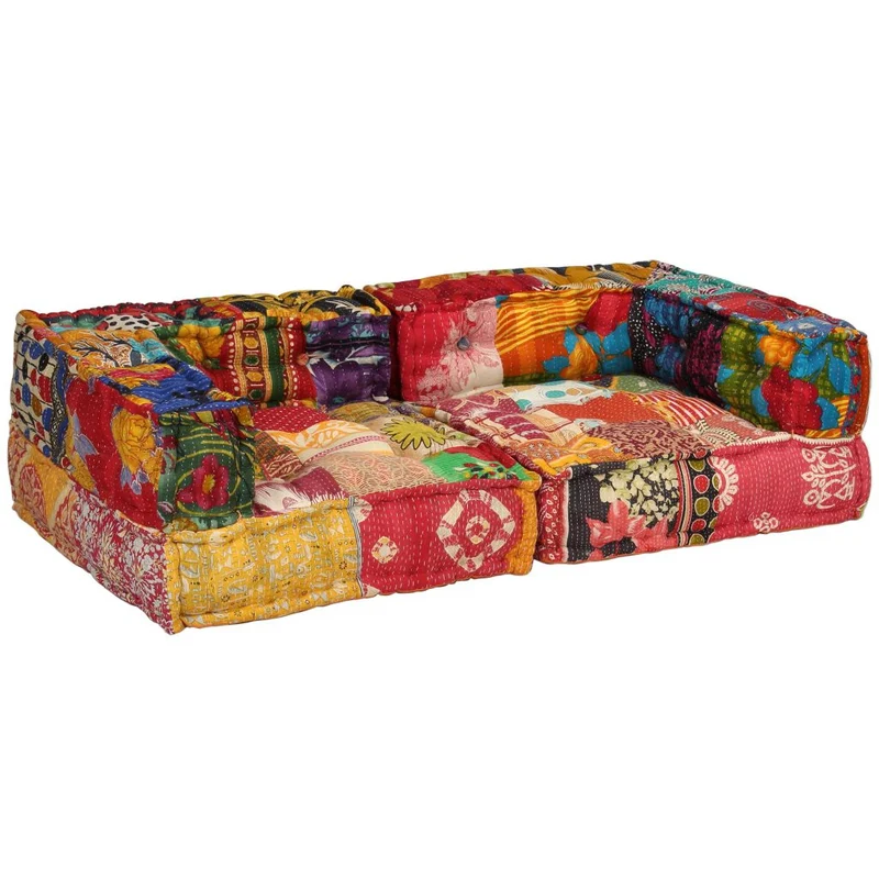 Coussins de sol poufs modulaire chaise longue en tissu 2 places en tissu Patchwork DEC021231