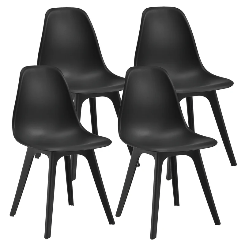 Ensemble de Table et 4 Chaises Table de Salle à Manger avec 4 Chaises Métal Bois Plastique Verre Noir 03_0001663
