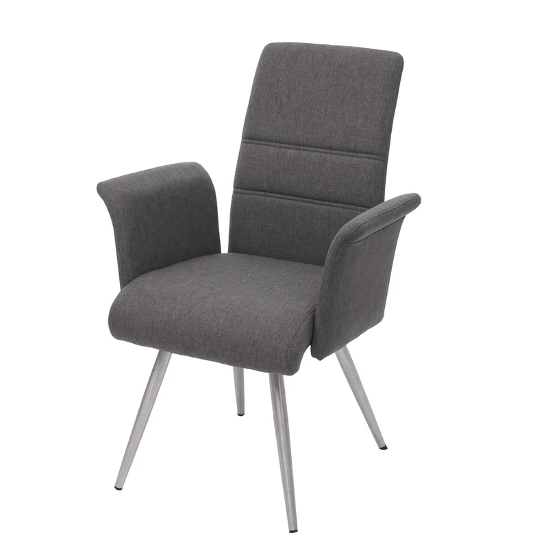 2x chaises de salle à manger cuisine avec accoudoir tissu et acier inoxydable gris-brun 04_0000403