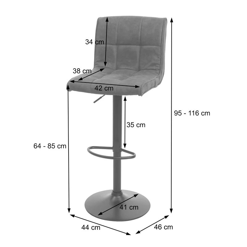 Lot de 2 chaises de bar tabourets de comptoir hauteur réglable en tissu effet daim gris foncé 04_0000121