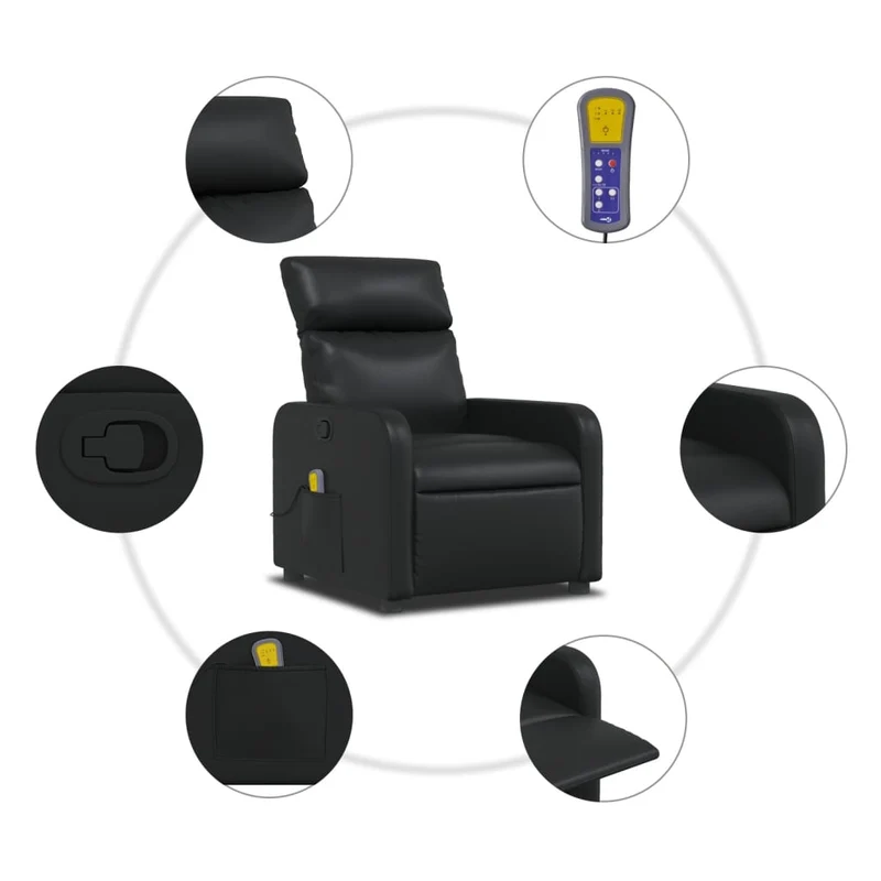 Fauteuil de relaxation TV fonction massage inclinable 6 points de massage en PVC noir DEC027032