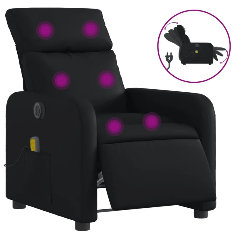 Fauteuil de relaxation TV fonction massage inclinable électrique 6 points de massage en PVC noir DEC027220