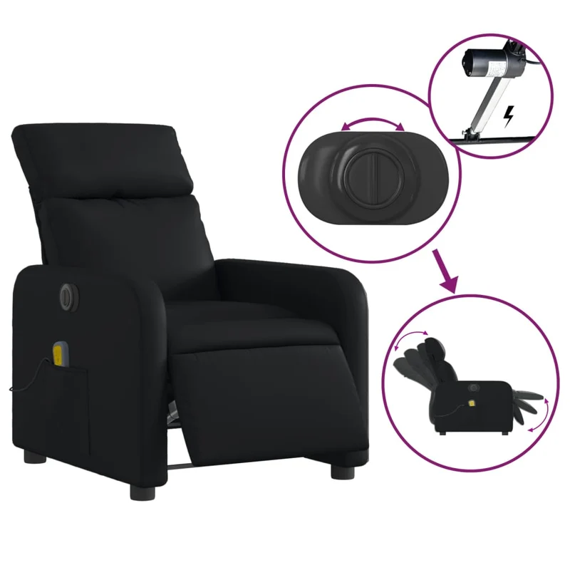 Fauteuil de relaxation TV fonction massage inclinable électrique 6 points de massage en PVC noir DEC027220