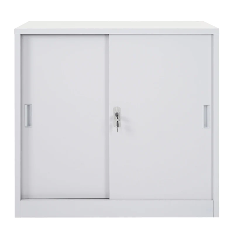 Armoire de rangement bureau en acier, avec portes coulissantes 90x90x45cm gris 04_0000959