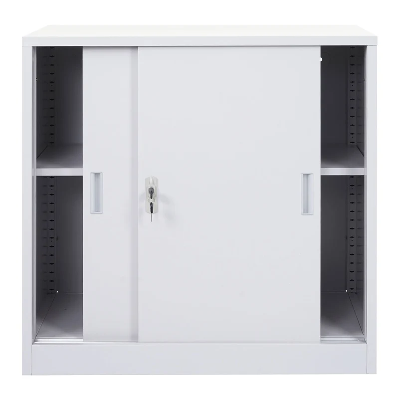Armoire de rangement bureau en acier, avec portes coulissantes 90x90x45cm gris 04_0000959