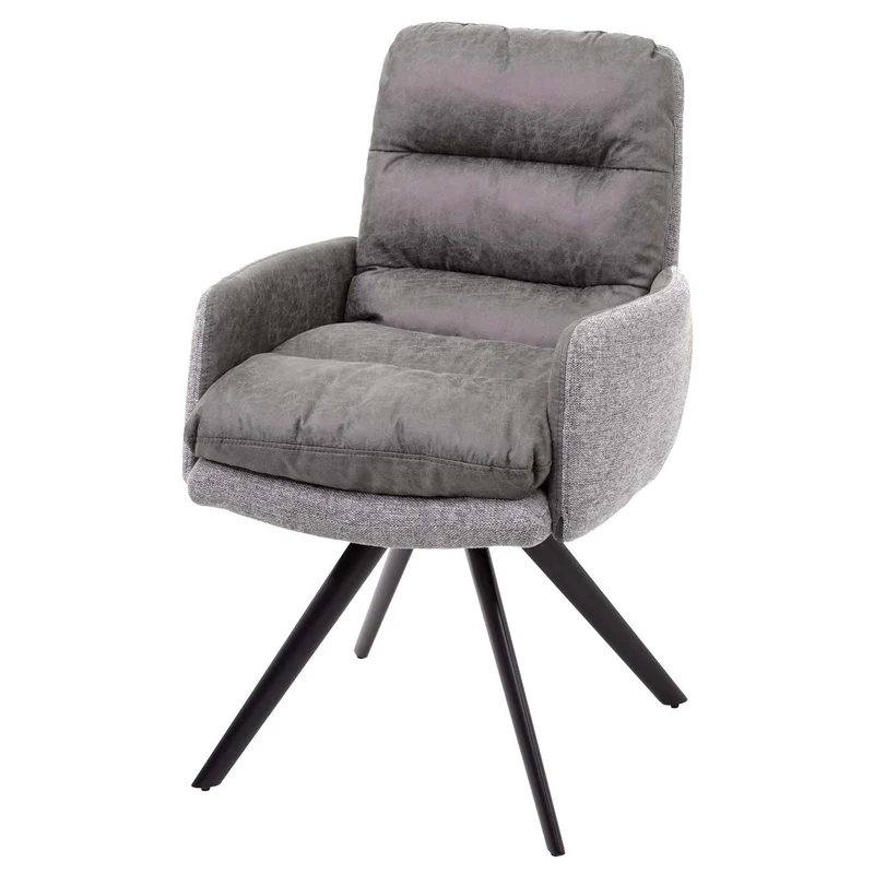 6x chaises de salle à manger fauteuil lounge avec accoudoir confortable rotative en tissu gris clair 04_0000860