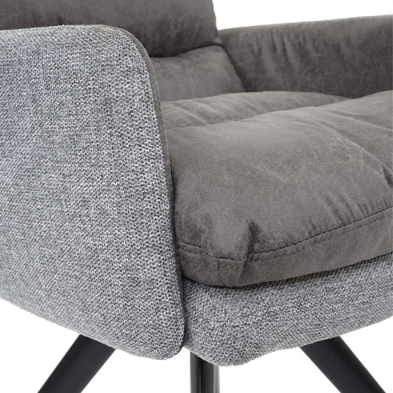 6x chaises de salle à manger fauteuil lounge avec accoudoir confortable rotative en tissu gris clair 04_0000860