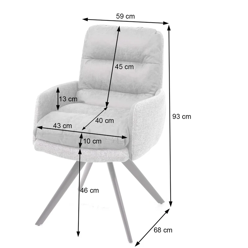 6x chaises de salle à manger fauteuil lounge avec accoudoir confortable rotative en tissu gris clair 04_0000860