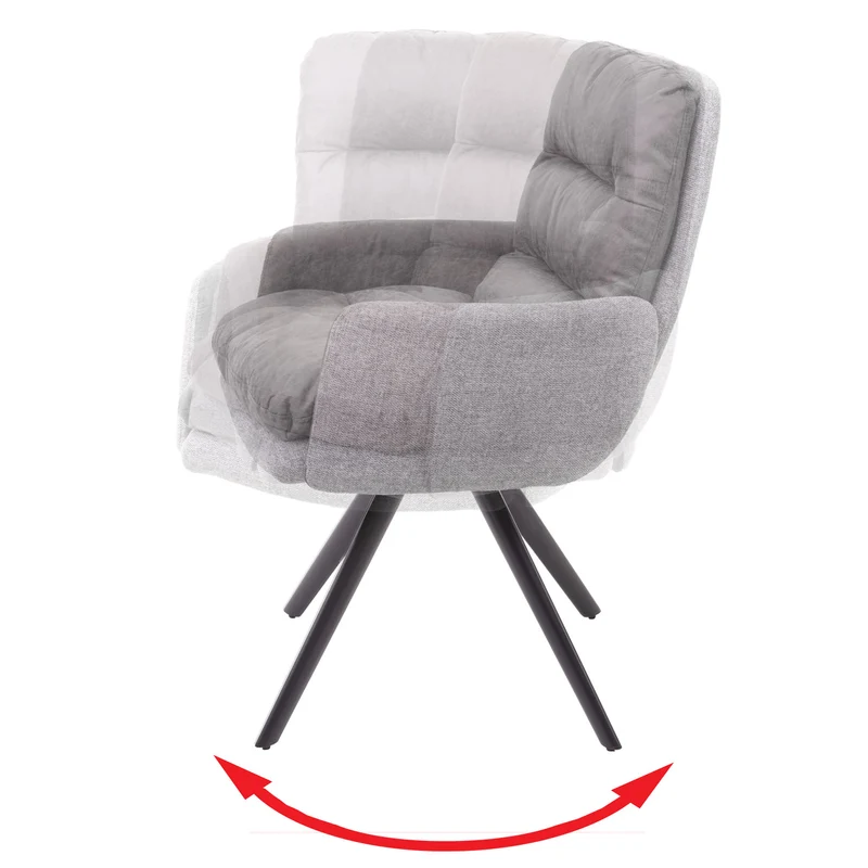 6x chaises de salle à manger fauteuil lounge avec accoudoir confortable rotative en tissu gris clair 04_0000860