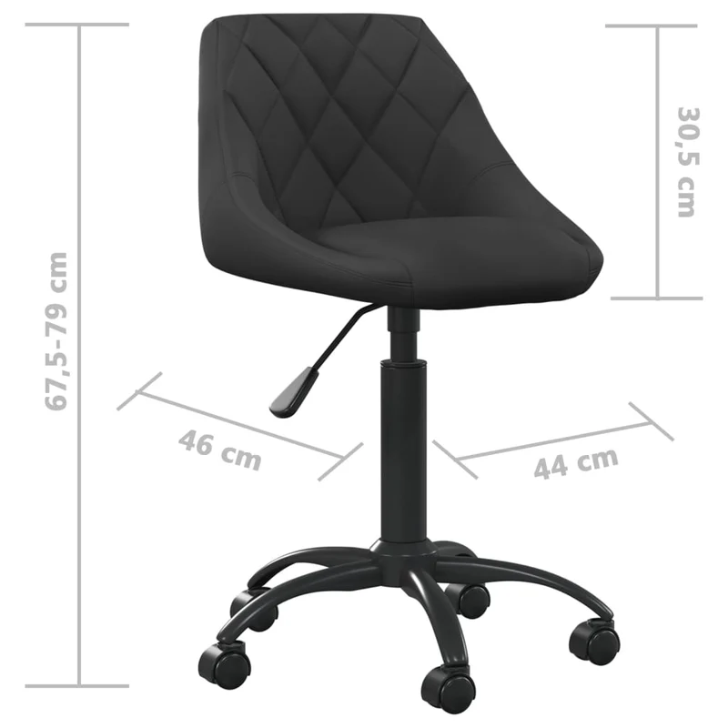 Tabouret de travail chaise de bureau sur roulettes hauteur réglable en velours noir DEC025054