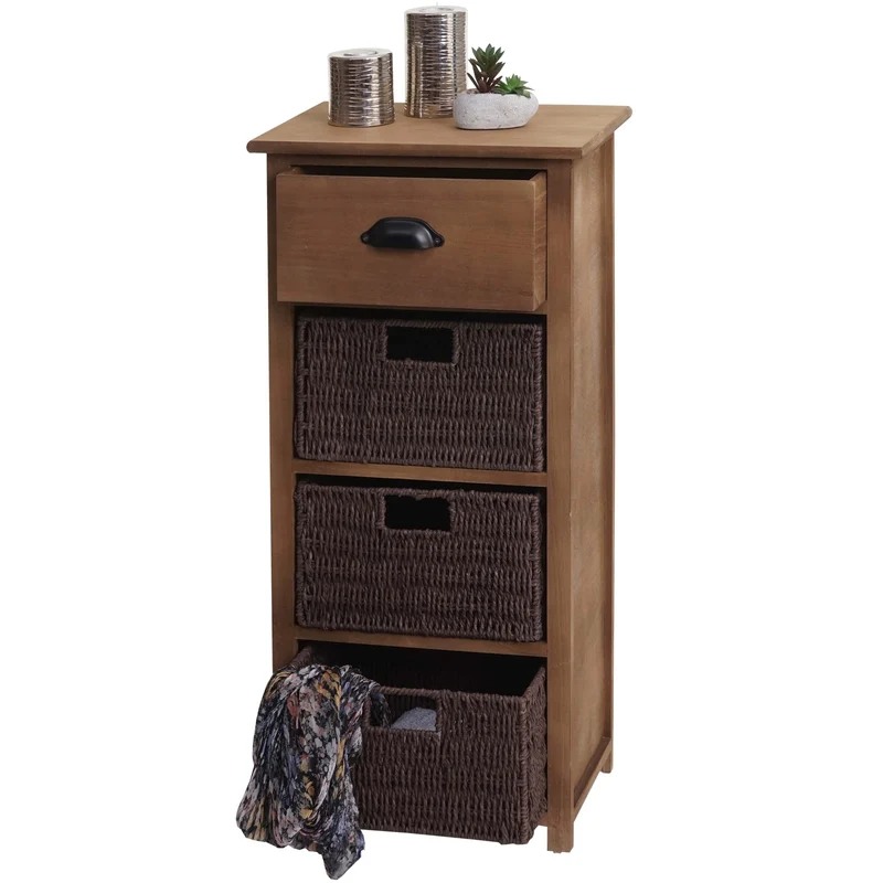 Commode avec tiroir et 3 paniers de rangement 83x40x29 cm marron foncé 04_0006506