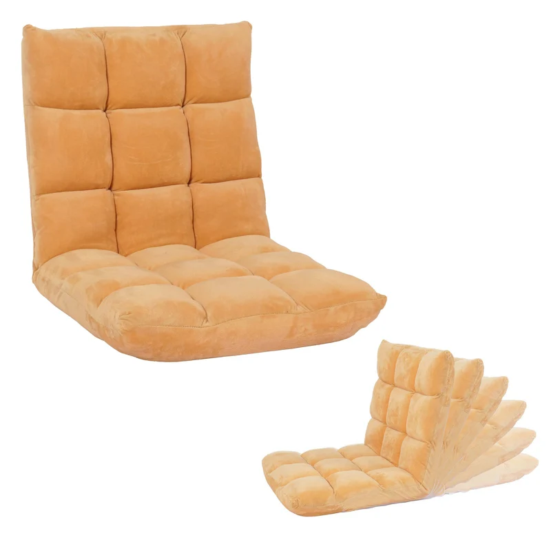 Chaise de sol coussin de sol dossier réglable sur 6 positions de relaxation cadre stable velours marron clair 04_0006363
