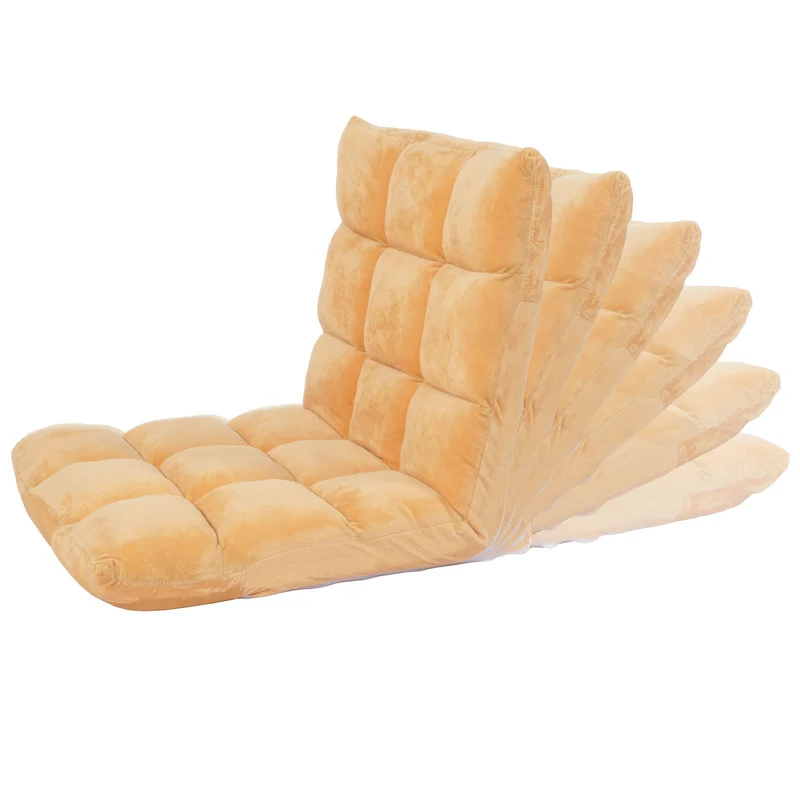 Chaise de sol coussin de sol dossier réglable sur 6 positions de relaxation cadre stable velours marron clair 04_0006363