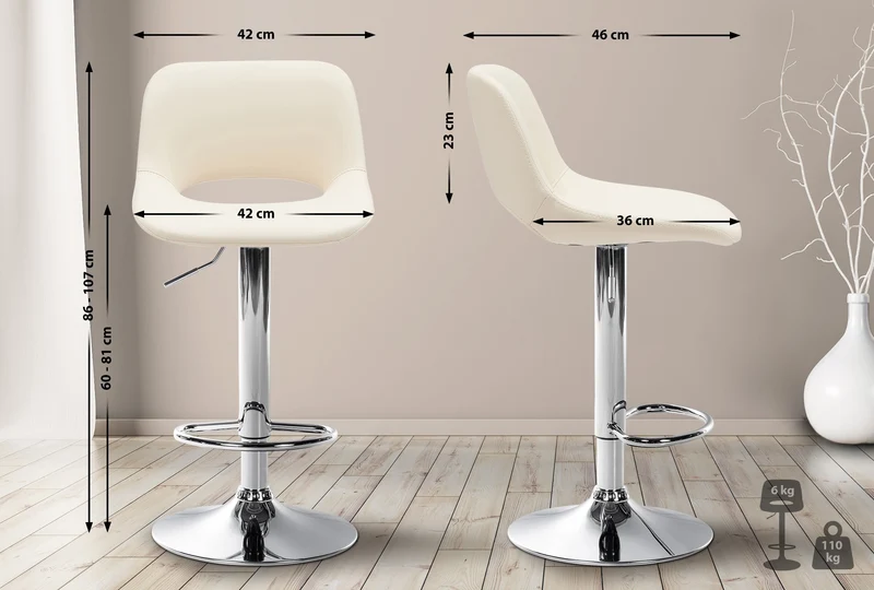 Tabouret de bar chaise haute x1 avec repose-pieds en PVC crème piètement métallique chromé 10_0004581
