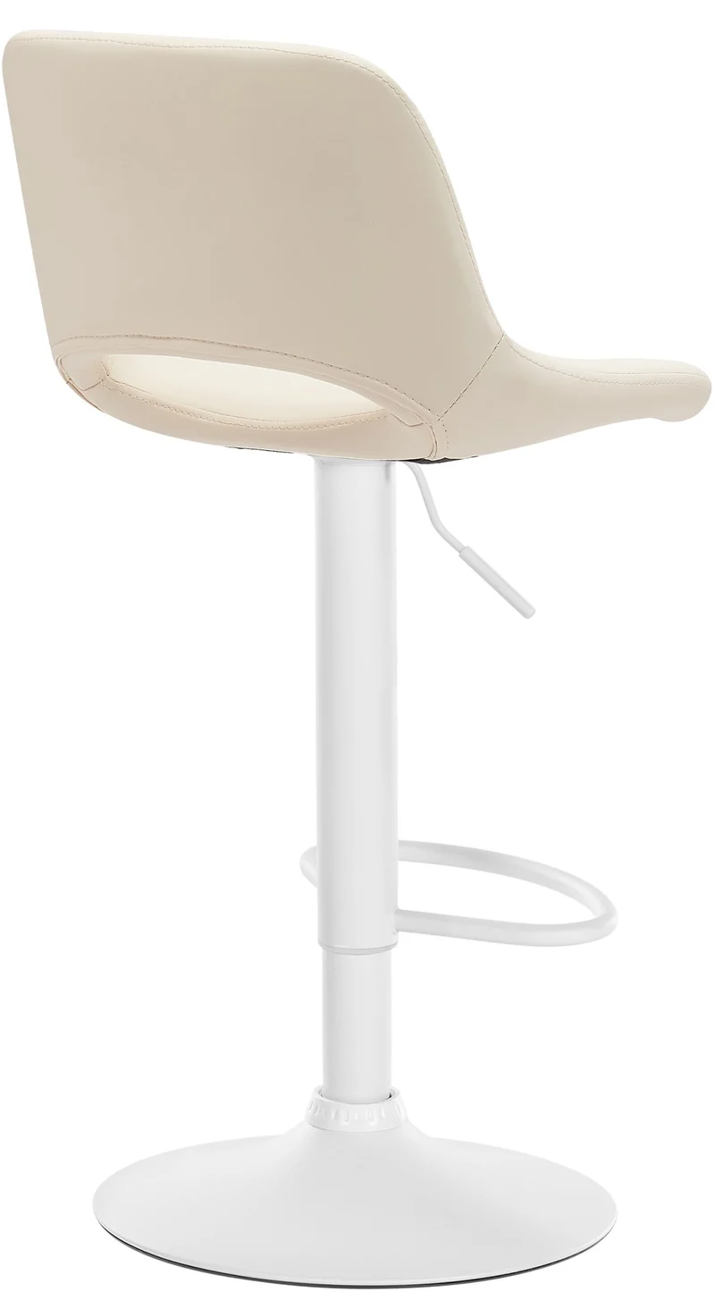 Tabouret de bar chaise haute x1 avec repose-pieds en PVC crème piètement métallique blanc 10_0004589