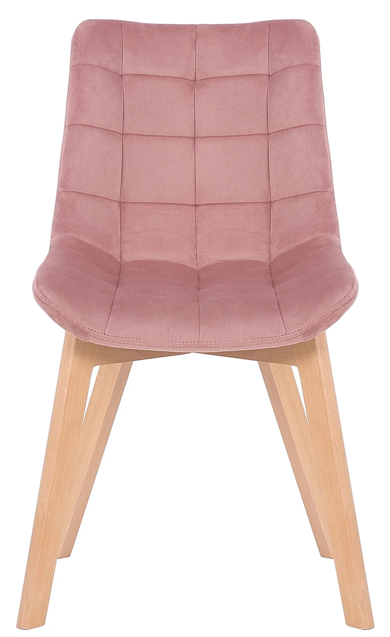 Chaise de salle à manger x1 rembourrage généreux en velours rose piètement en bois 10_0002085