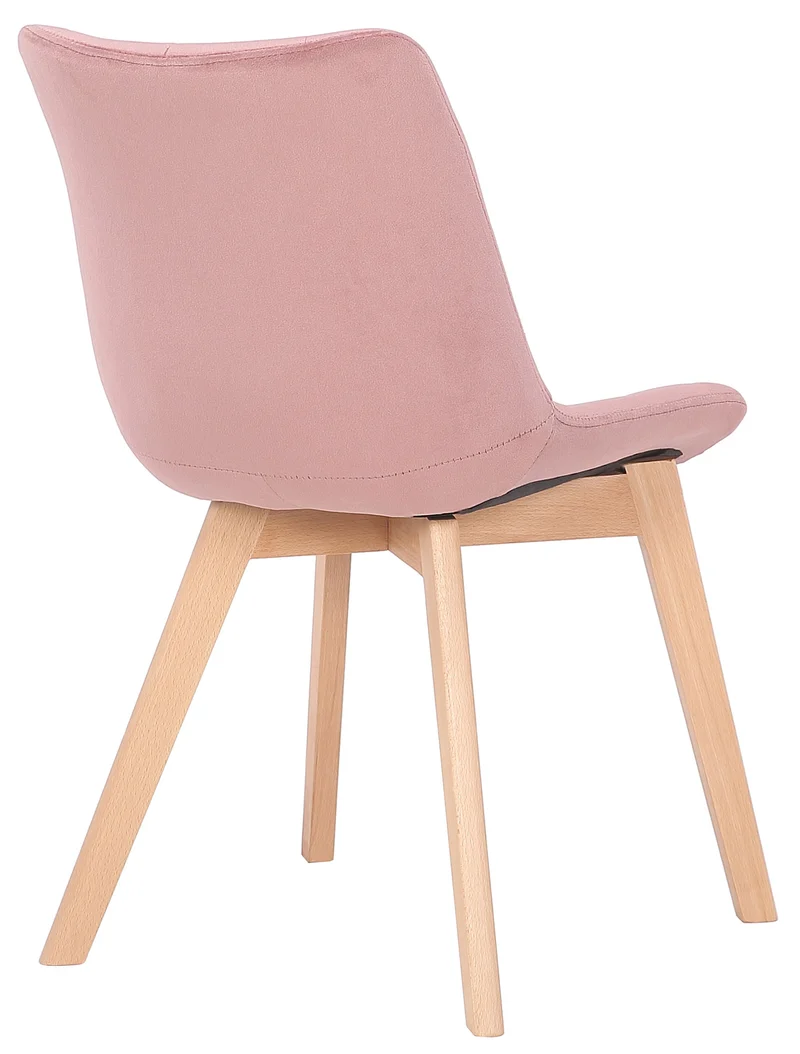 Chaise de salle à manger x1 rembourrage généreux en velours rose piètement en bois 10_0002085