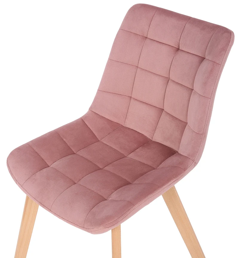 Chaise de salle à manger x1 rembourrage généreux en velours rose piètement en bois 10_0002085