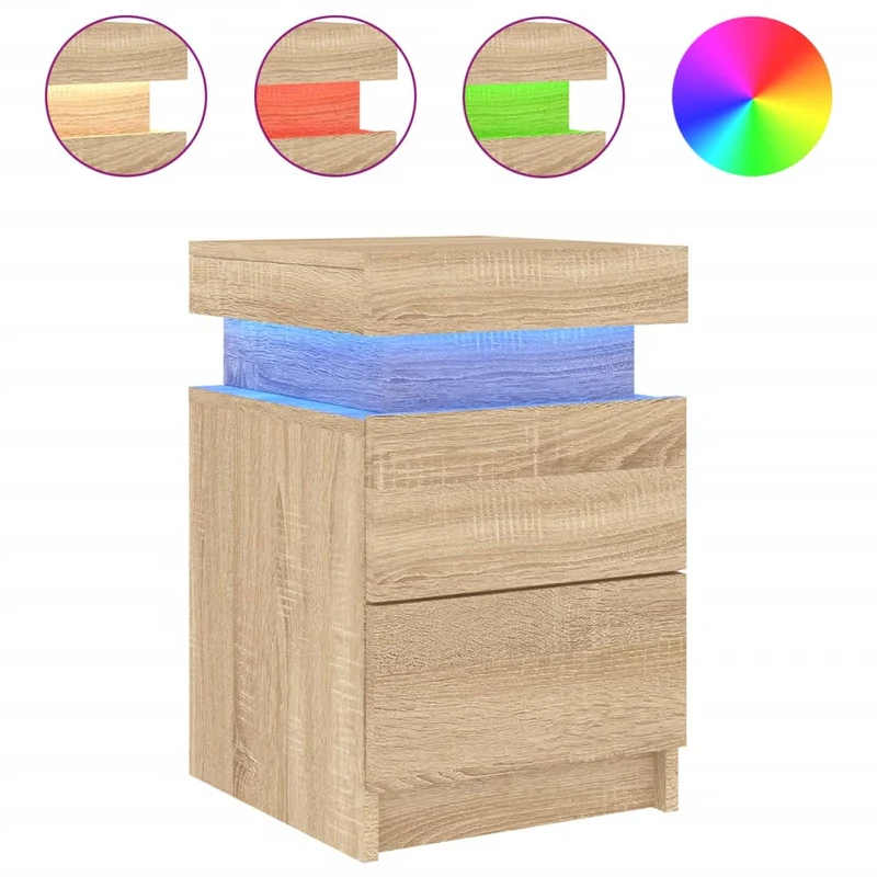 Lot de 2 tables de chevet lumières LED avec deux tiroirs 35 x 39 x 55 cm bois d'ingénierie couleur chêne DEC035968
