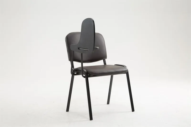 Chaise visiteur avec petite table rabattable pupitre en synthétique marron support métal noir BUR10653