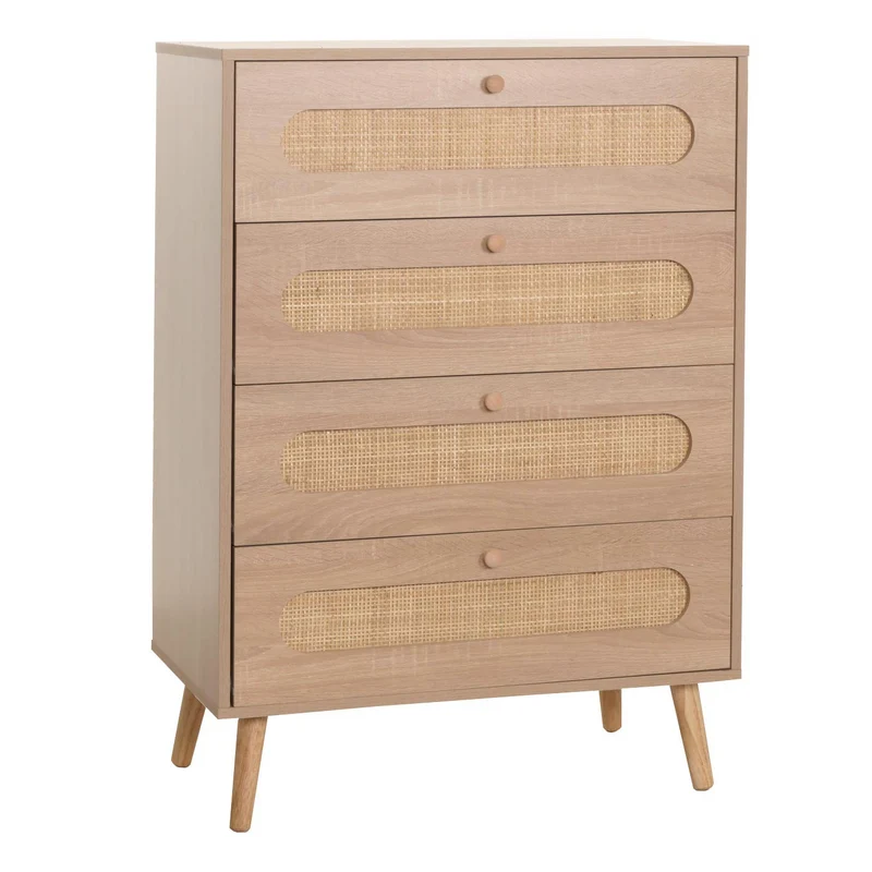 Commode avec quatre tiroirs en MDF kubu et bois 101x71x42 cm aspect chêne 04_0006516