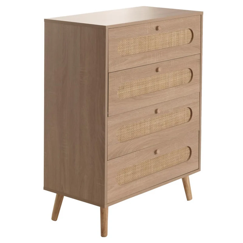Commode avec quatre tiroirs en MDF kubu et bois 101x71x42 cm aspect chêne 04_0006516
