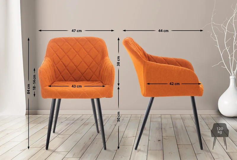 Chaise de salle à manger design retro coutures décoratives en losanges assise en tissu orange 10_0002114