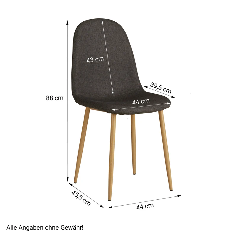 Lot de 6 chaises de salle à manger cuisine confortable et moderne en tissu anthracite pieds métal aspect bois CDS06303
