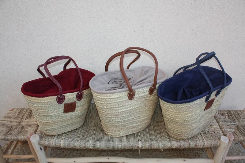 Grand Sac XXL Anses Longues avec tissu pochon qui ferme - Panier paille Cabas marchés courses plage - 3 COULEURS au CHOIX